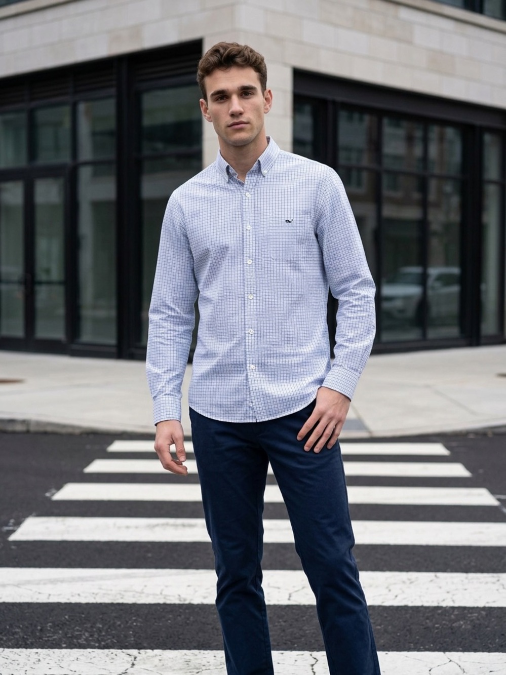 Vineyard Vines Light Blue Micro-Check Button-Down Shirt